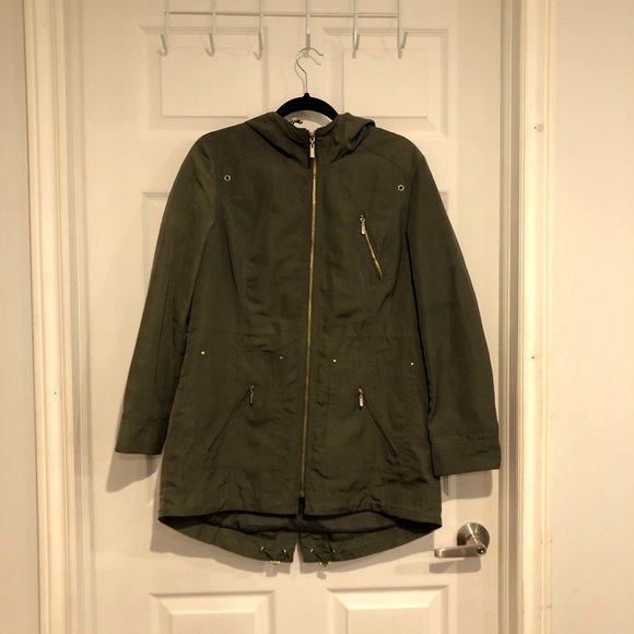 Khaki Green Drawstring Waist Hooded Jacket - Picture 1 of 5